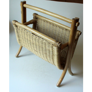 Magazine rack made of bamboo, rattan and wood, vintage from the 70s