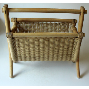 Magazine rack made of bamboo, rattan and wood, vintage from the 70s