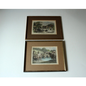 2 old professionally framed lithographs, vintage from the 50s