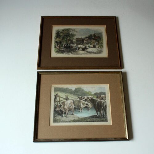 2 old professionally framed lithographs, vintage from the 50s