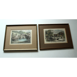 2 old professionally framed lithographs, vintage from the 50s