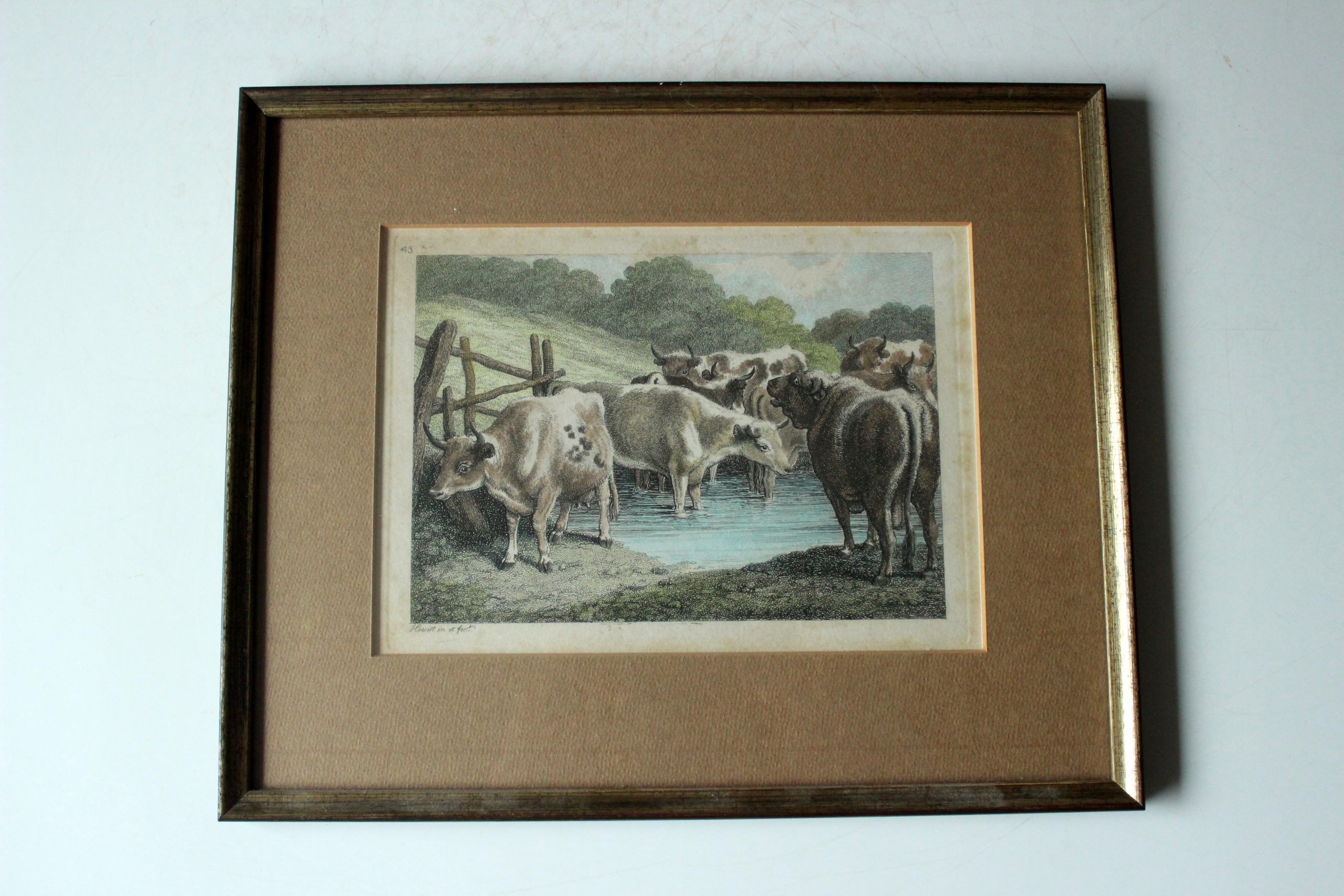 2 old professionally framed lithographs, vintage from the 50s