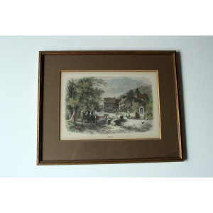 2 old professionally framed lithographs, vintage from the 50s