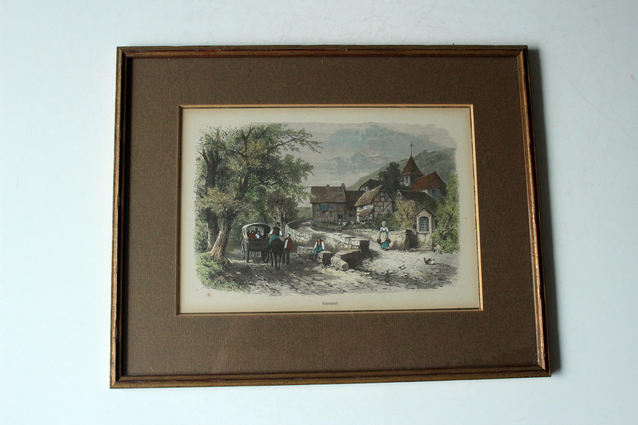 2 old professionally framed lithographs, vintage from the 50s