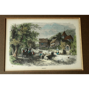 2 old professionally framed lithographs, vintage from the 50s