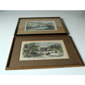 2 old professionally framed lithographs, vintage from the 50s
