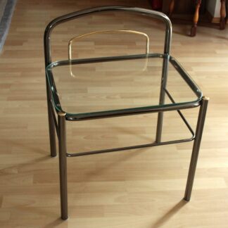 Space Age chrome plated metal and glass bedside table, vintage from the 70s
