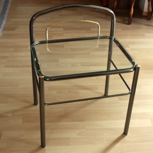 Space Age chrome plated metal and glass bedside table, vintage from the 70s