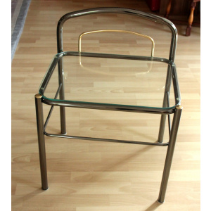 Space Age chrome plated metal and glass bedside table, vintage from the 70s