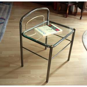 Space Age chrome plated metal and glass bedside table, vintage from the 70s