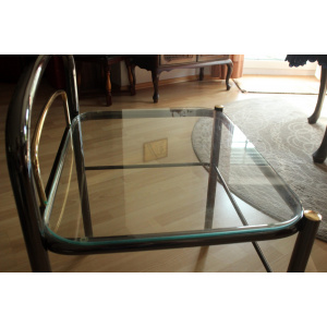 Space Age chrome plated metal and glass bedside table, vintage from the 70s