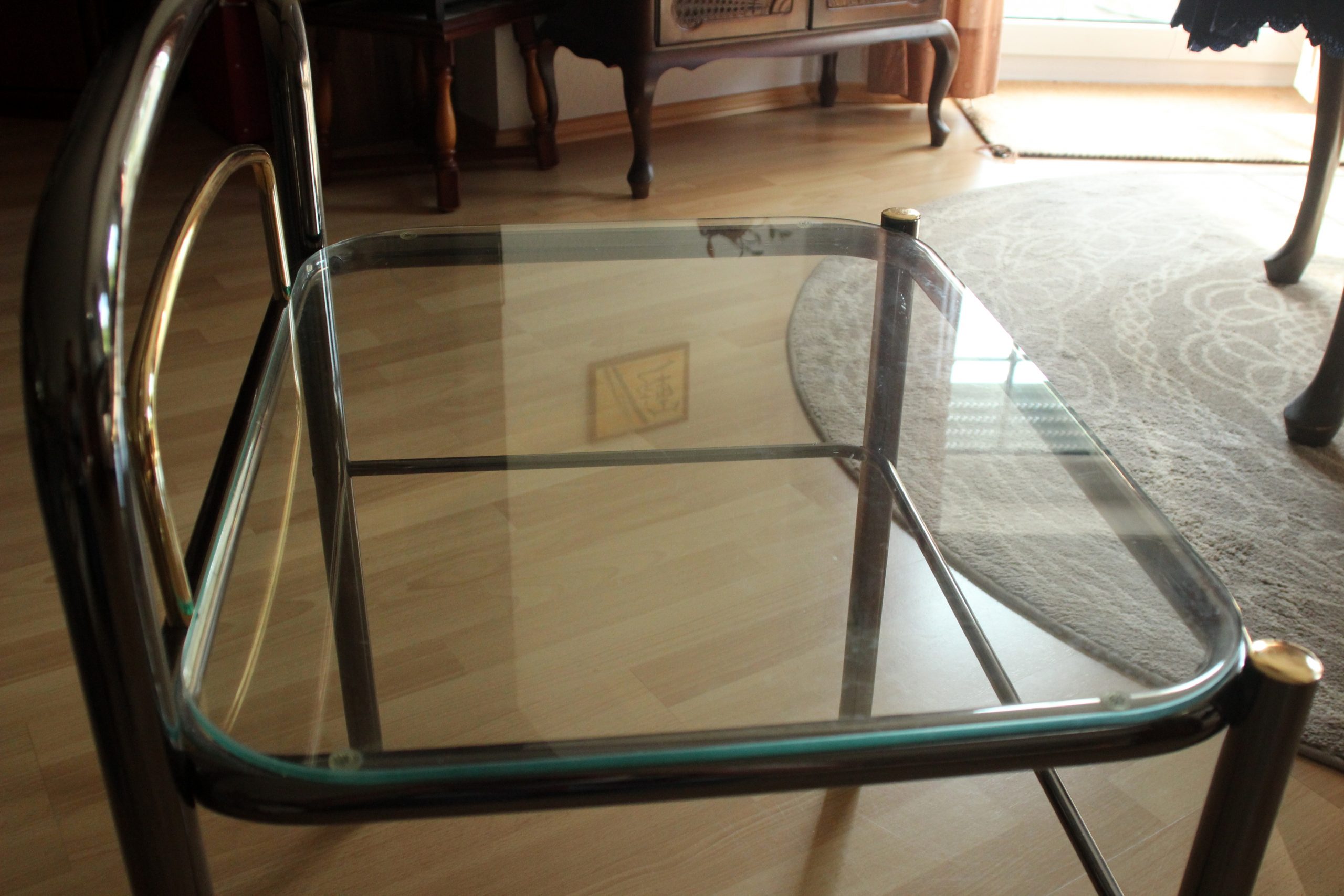 Space Age chrome plated metal and glass bedside table, vintage from the 70s
