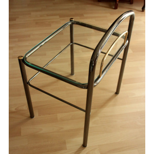 Space Age chrome plated metal and glass bedside table, vintage from the 70s