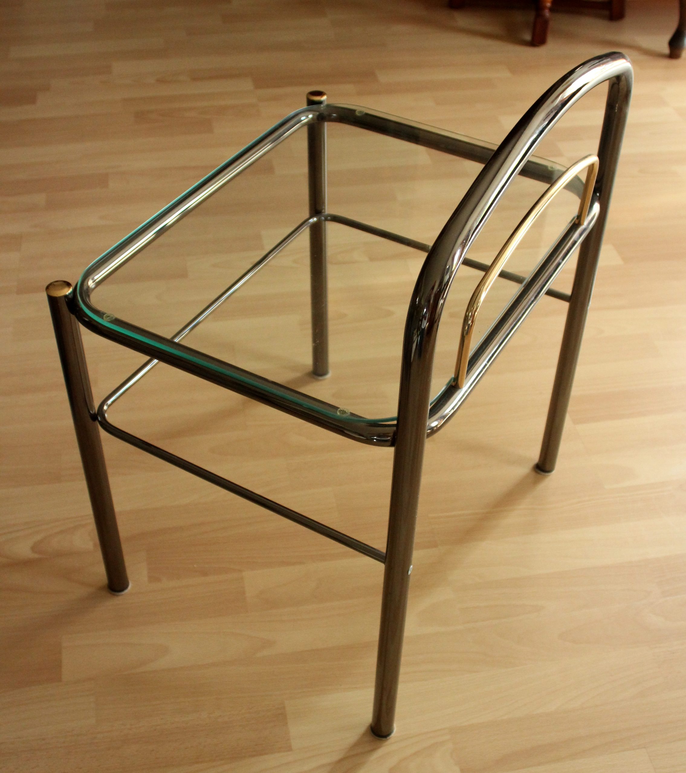 Space Age chrome plated metal and glass bedside table, vintage from the 70s