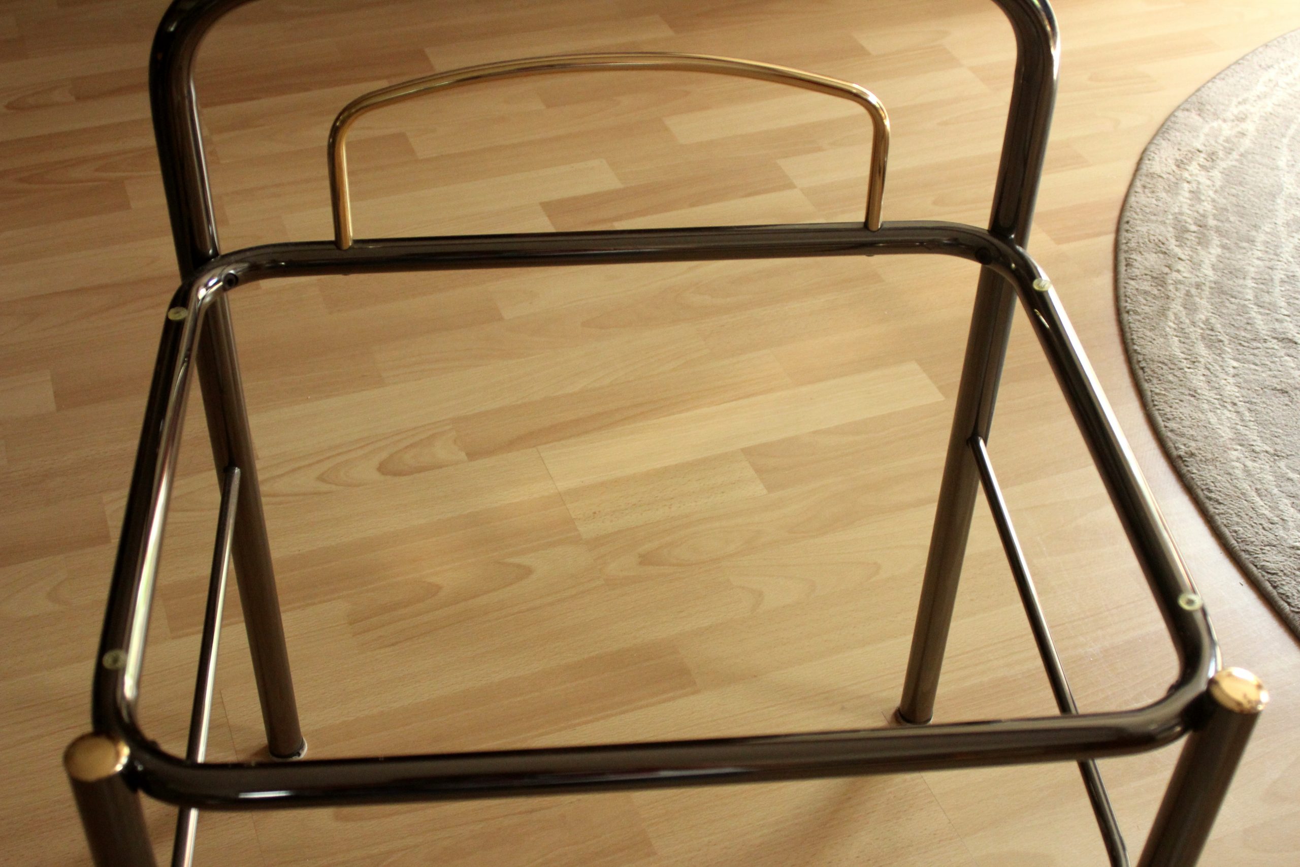 Space Age chrome plated metal and glass bedside table, vintage from the 70s