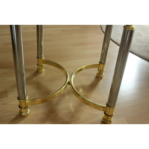 Hollywood Regency Style round coffee table, side table, made of metal with a smoked glass plate, vintage from the 1970s