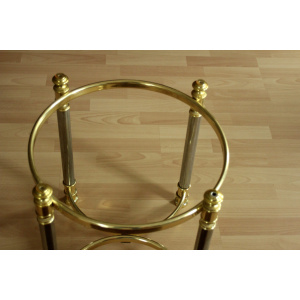 Hollywood Regency Style round coffee table, side table, made of metal with a smoked glass plate, vintage from the 1970s