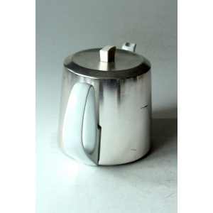 1930s Antique german porcelain tea pot with metal warming hood