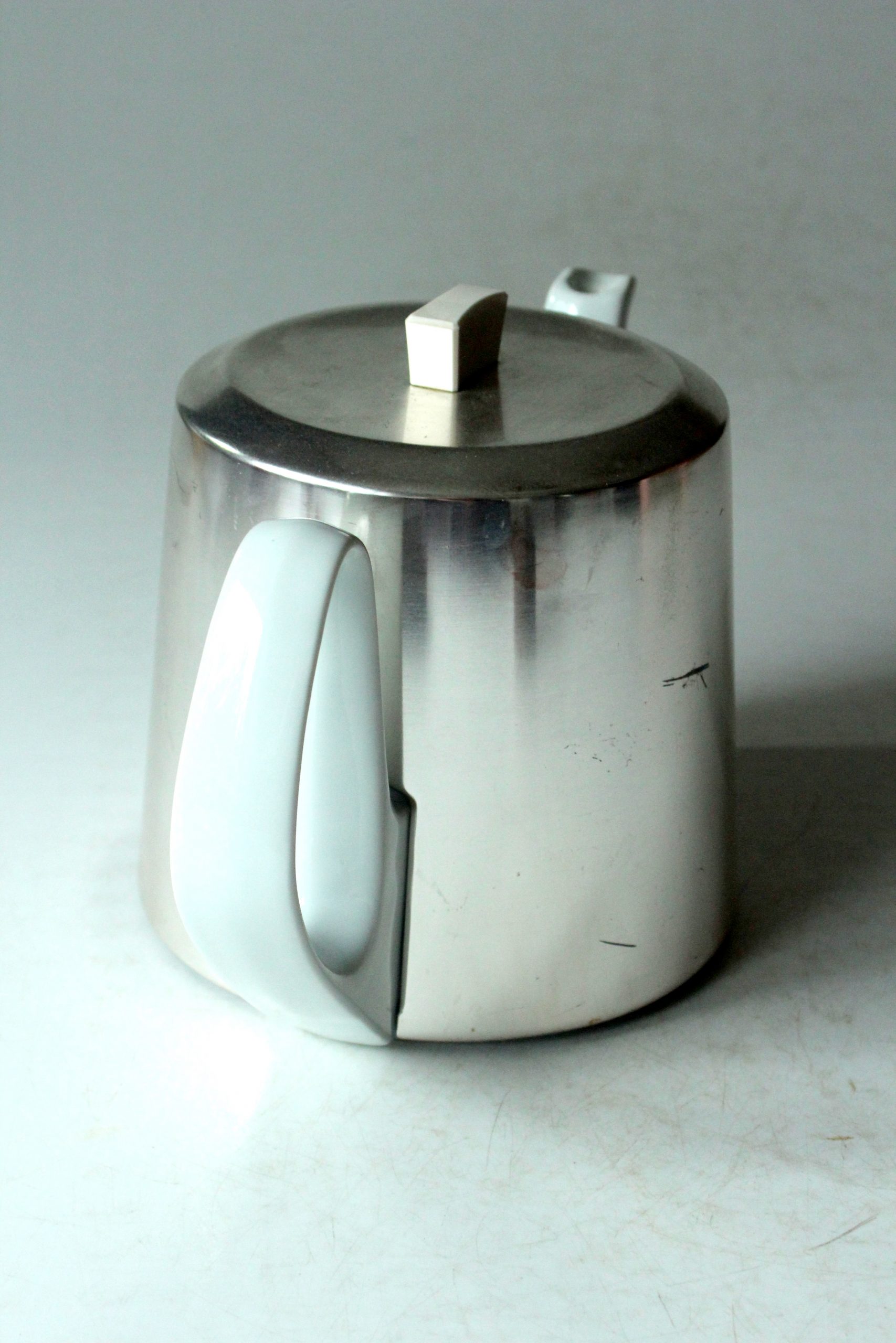 1930s Antique german porcelain tea pot with metal warming hood