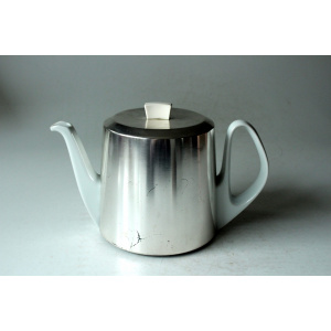 1930s Antique german porcelain tea pot with metal warming hood