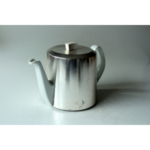 1930s Antique german porcelain tea pot with metal warming hood