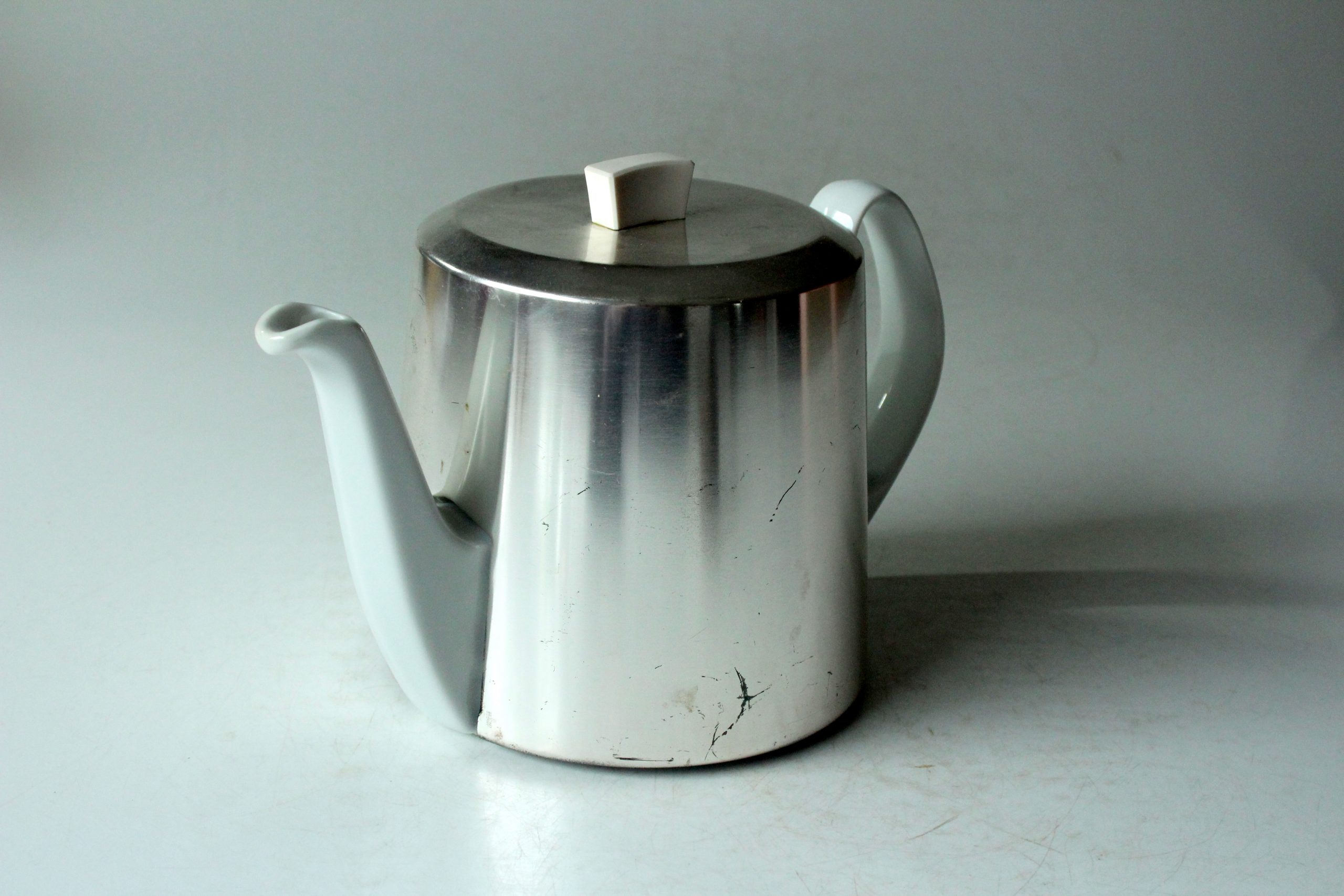 1930s Antique german porcelain tea pot with metal warming hood