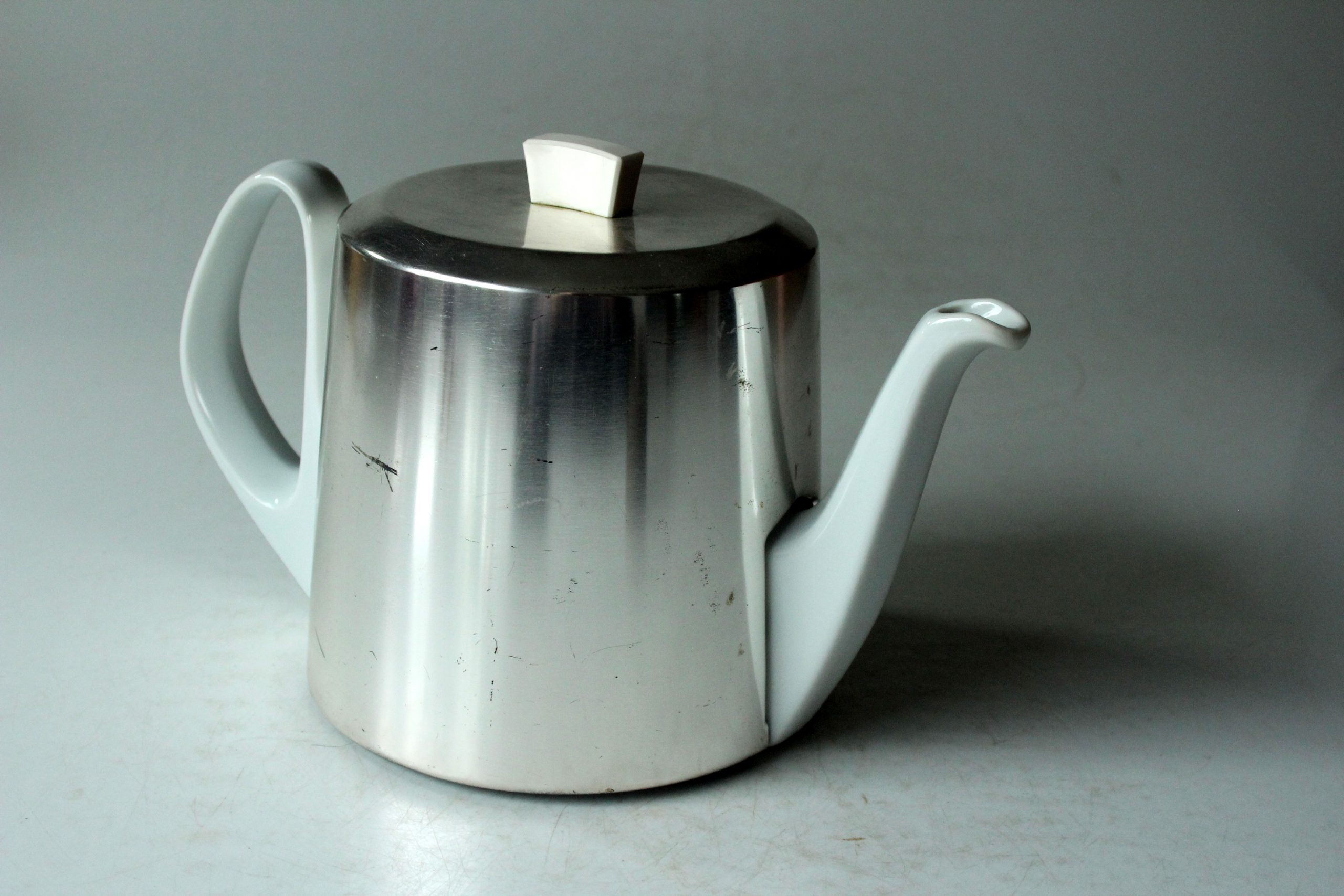 1930s Antique german porcelain tea pot with metal warming hood