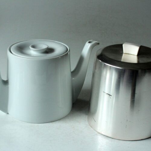 1930s Antique german porcelain tea pot with metal warming hood