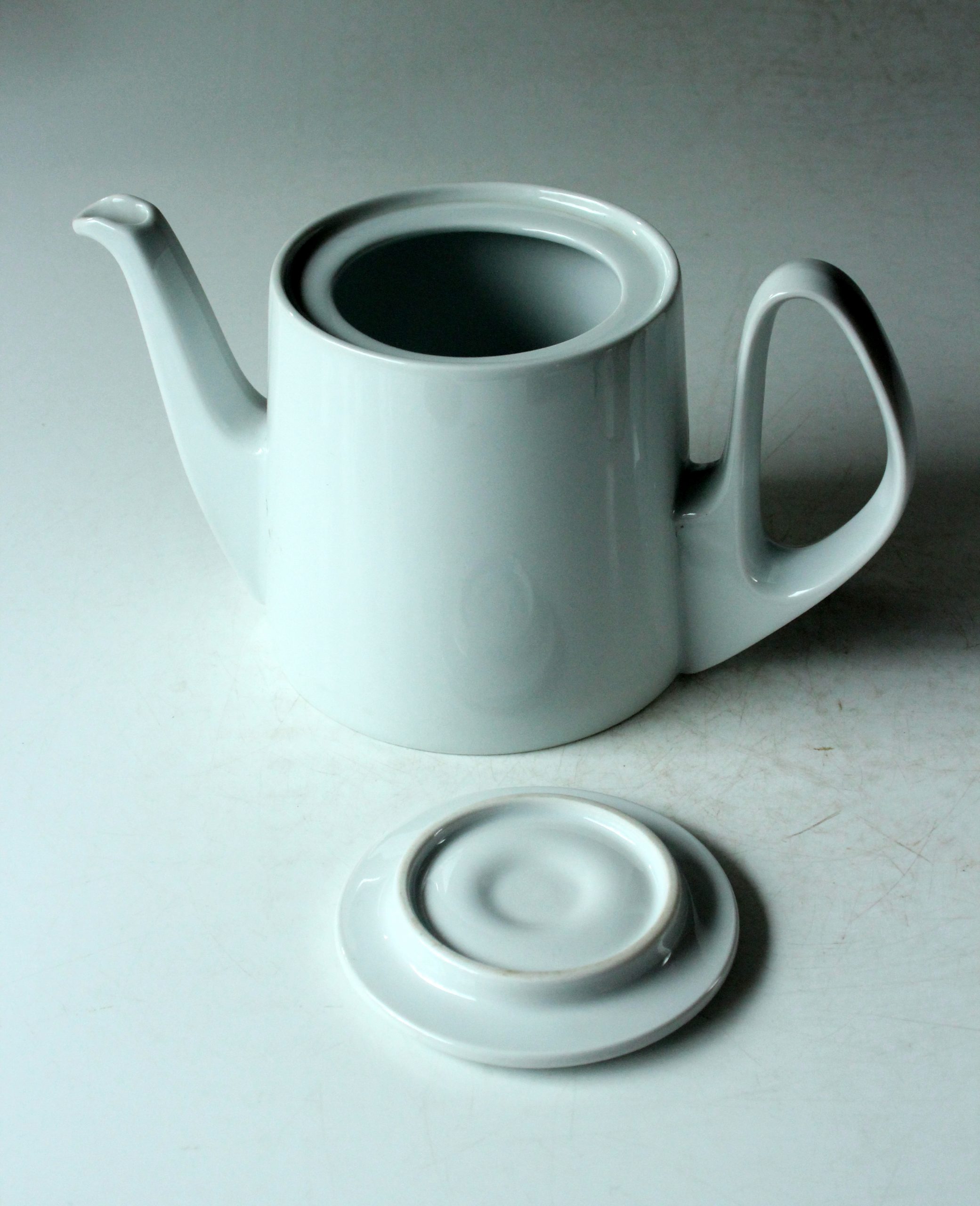 1930s Antique german porcelain tea pot with metal warming hood