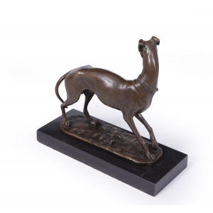 Art Deco Whippet Sculpture in Bronze by Barye