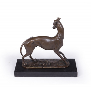 Art Deco Whippet Sculpture in Bronze by Barye
