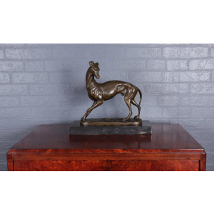 Art Deco Whippet Sculpture in Bronze by Barye