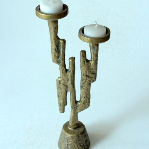 Brutalist handmade heavy candle holder made of metal and brass, for larger candles, vintage