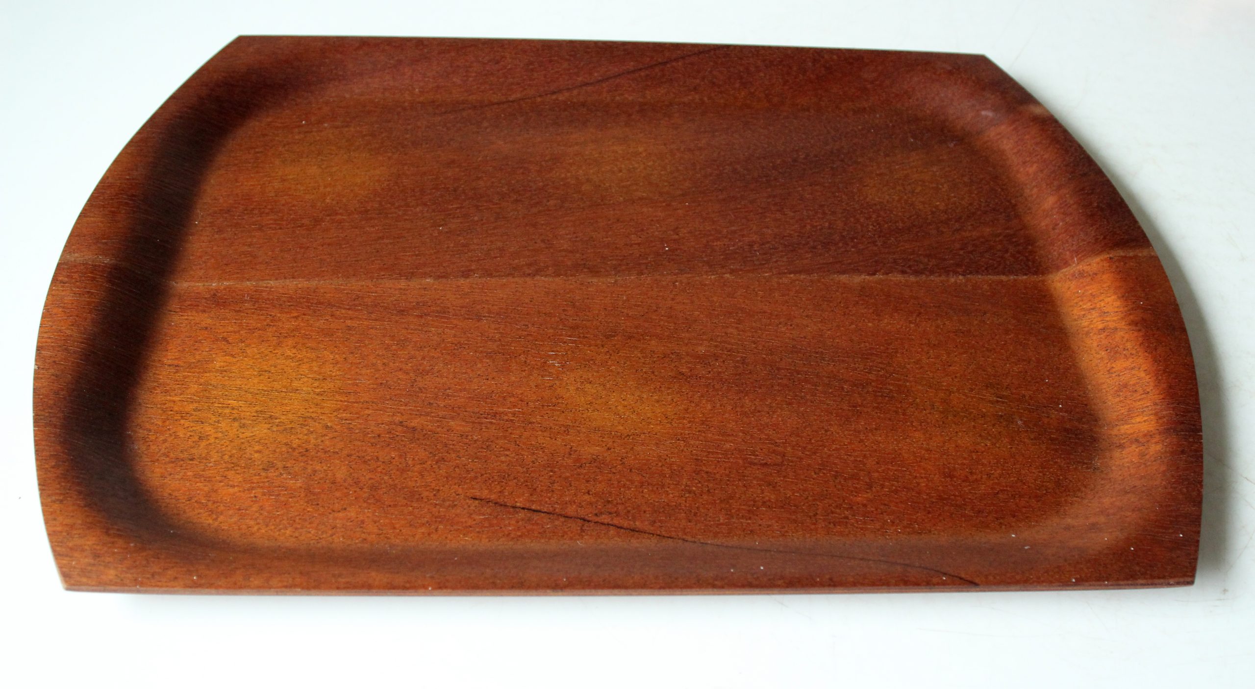 1950s - 6 glass tea cups in a copper stand with wooden handle - all on a wooden tray