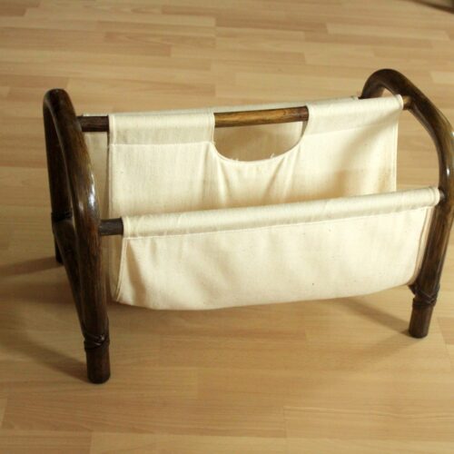 Magazine rack made of bamboo and fabric, vintage from the 1970s