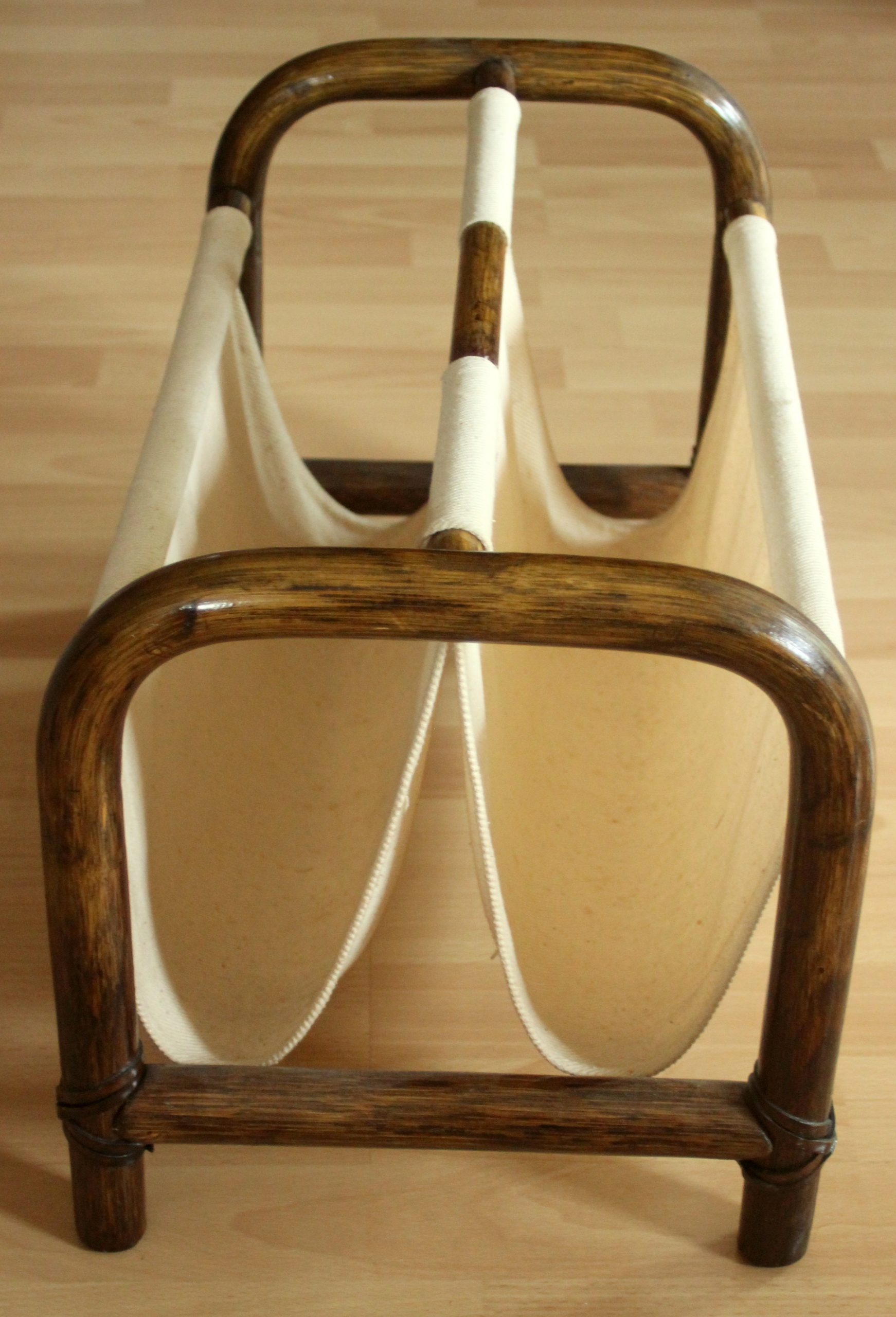 Magazine rack made of bamboo and fabric, vintage from the 1970s