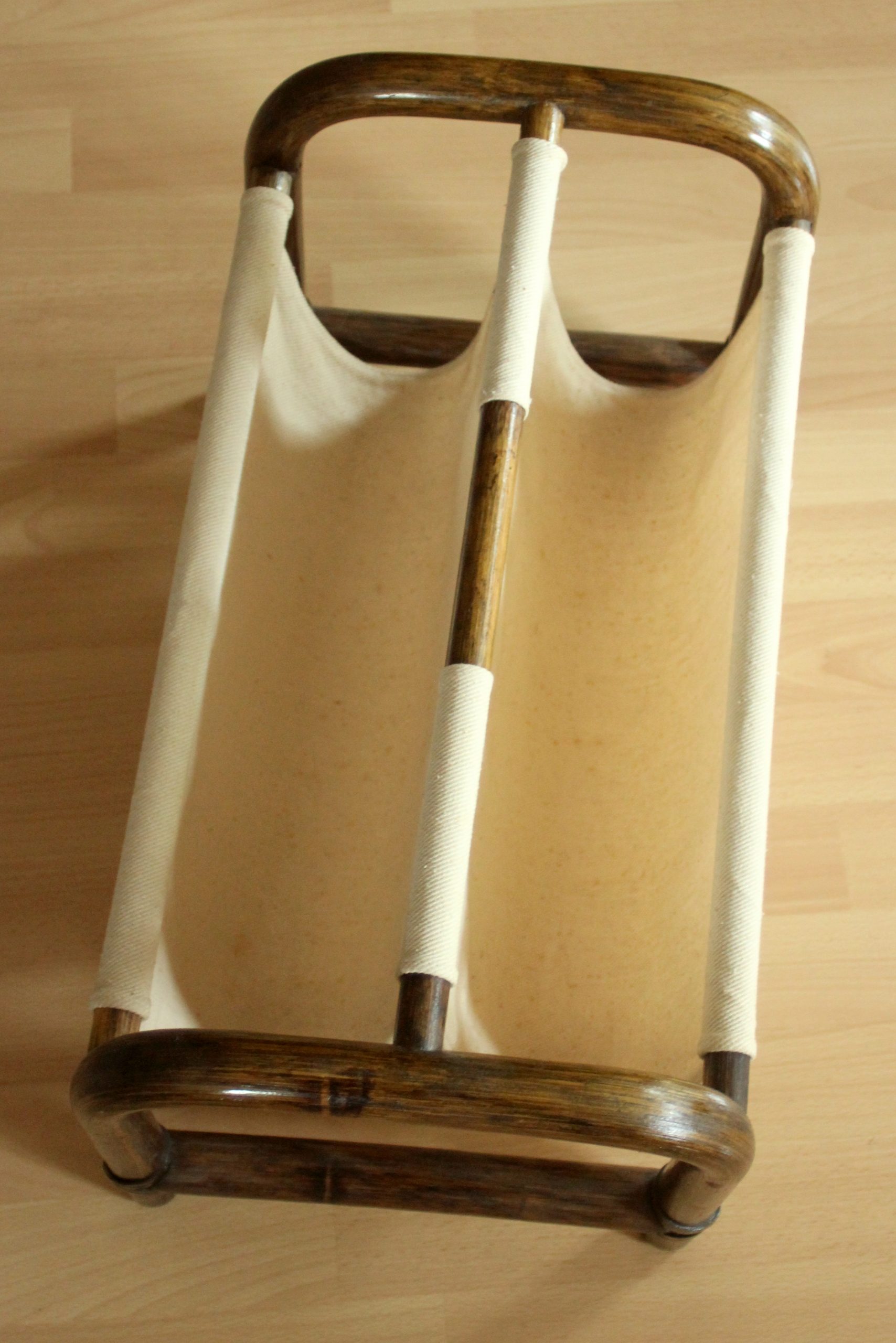 Magazine rack made of bamboo and fabric, vintage from the 1970s