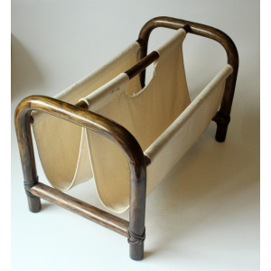 Magazine rack made of bamboo and fabric, vintage from the 1970s