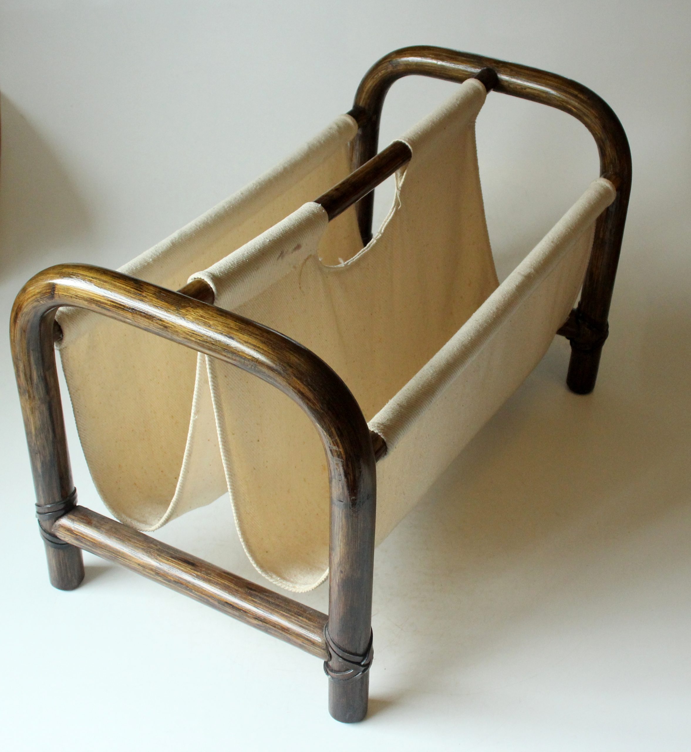 Magazine rack made of bamboo and fabric, vintage from the 1970s