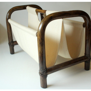 Magazine rack made of bamboo and fabric, vintage from the 1970s