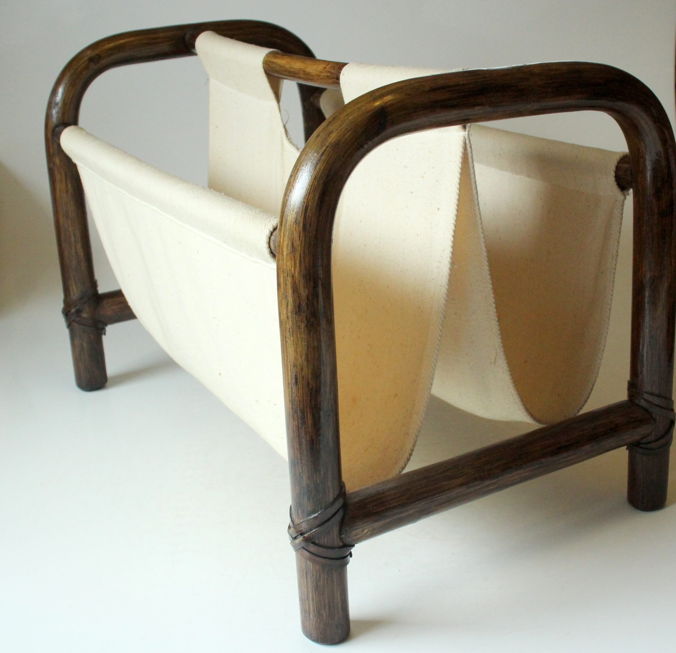 Magazine rack made of bamboo and fabric, vintage from the 1970s