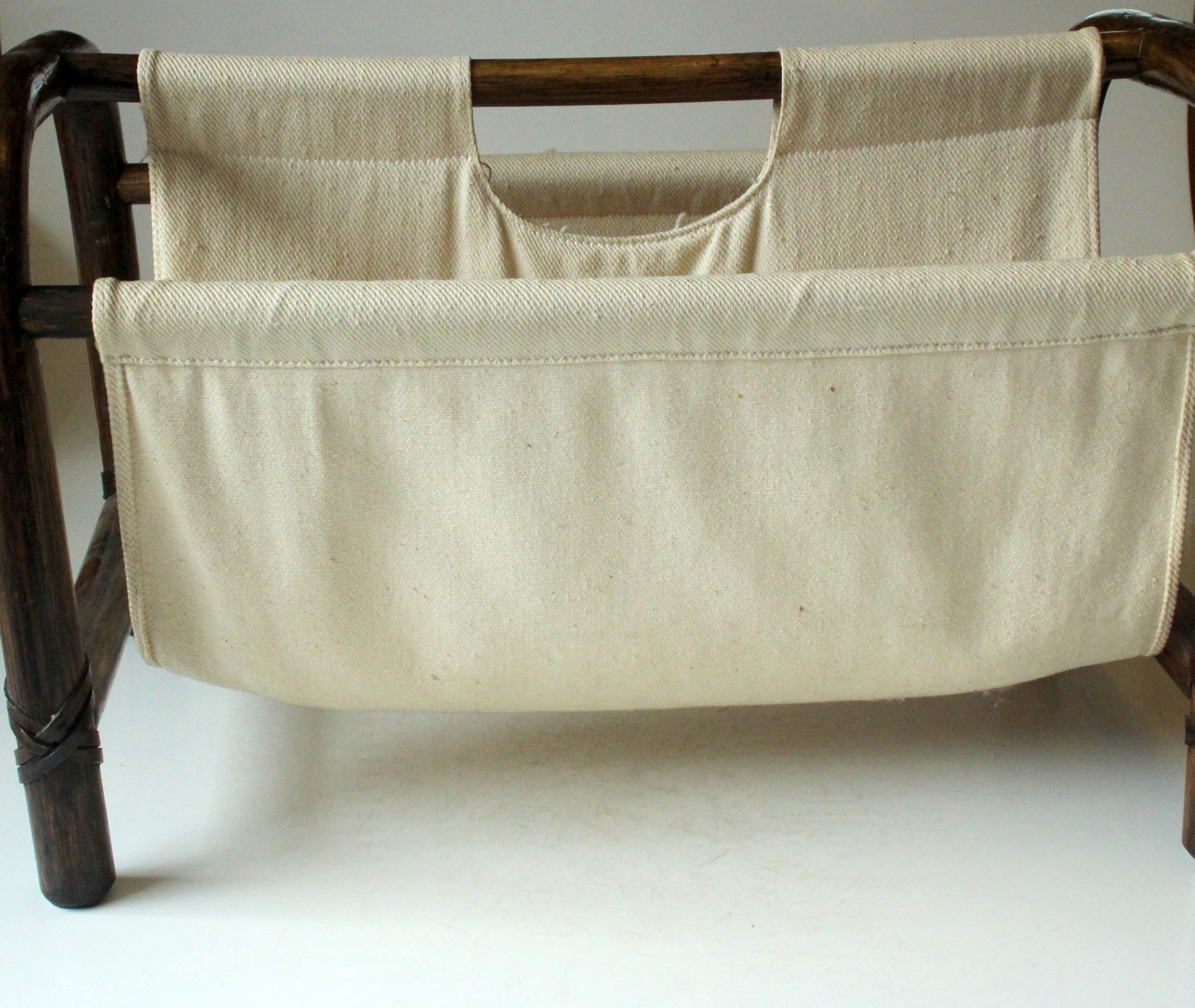 Magazine rack made of bamboo and fabric, vintage from the 1970s