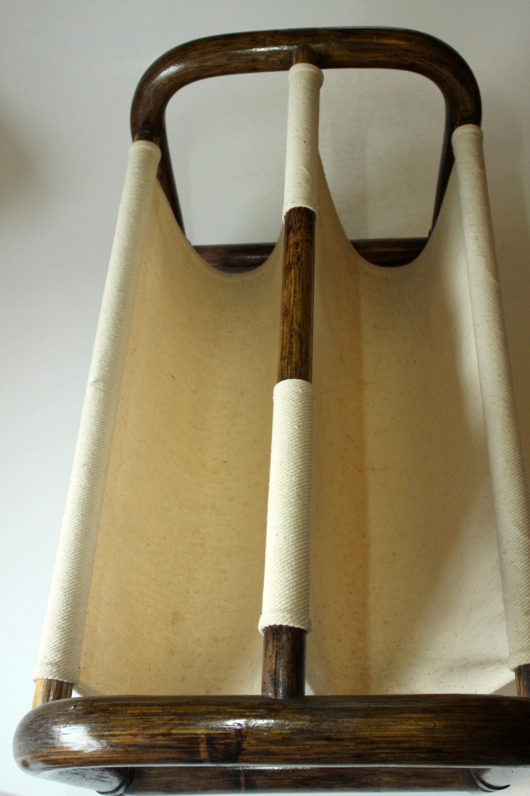 Magazine rack made of bamboo and fabric, vintage from the 1970s
