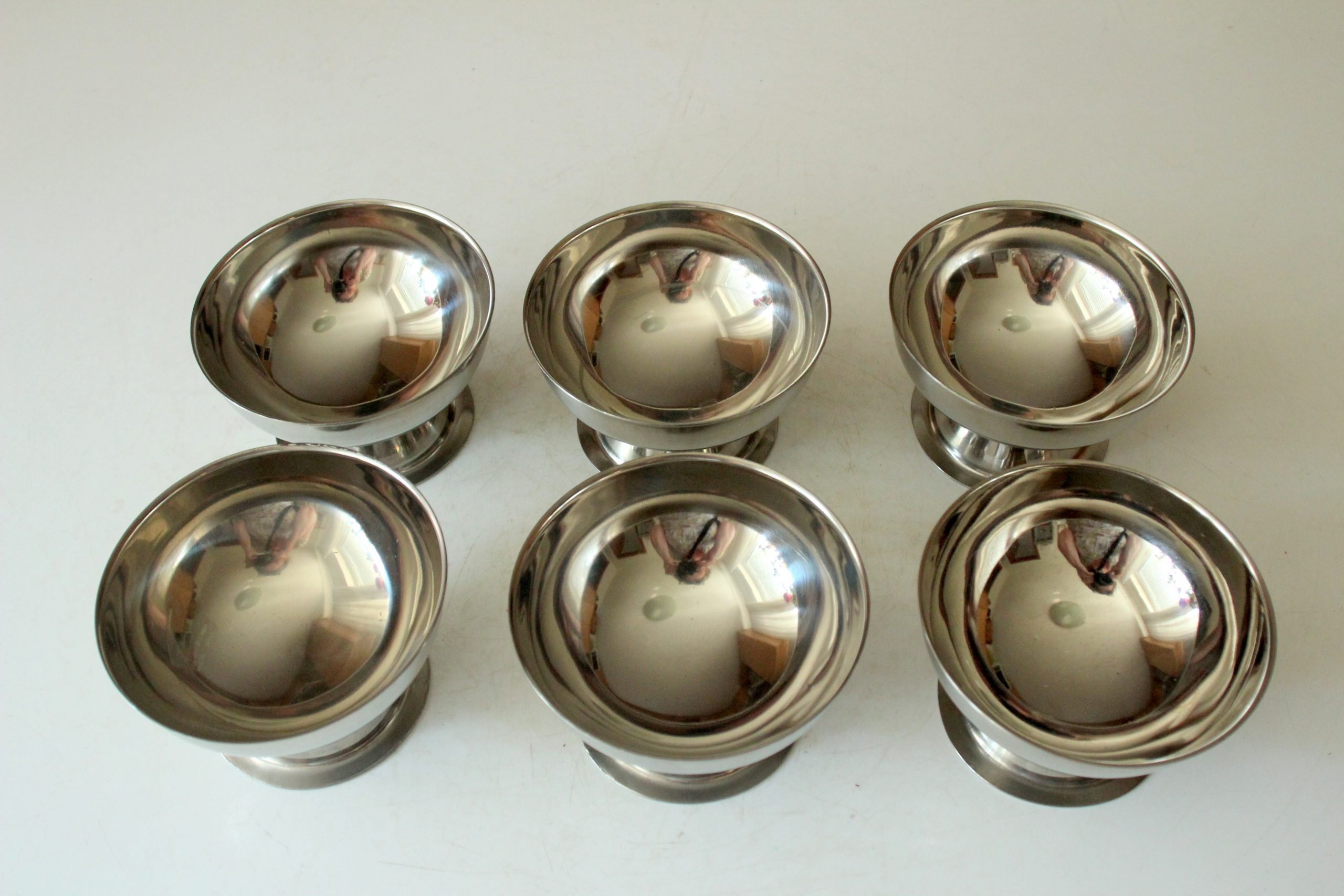 6 stainless steel ice cream sundae cups-vintage from the 80s