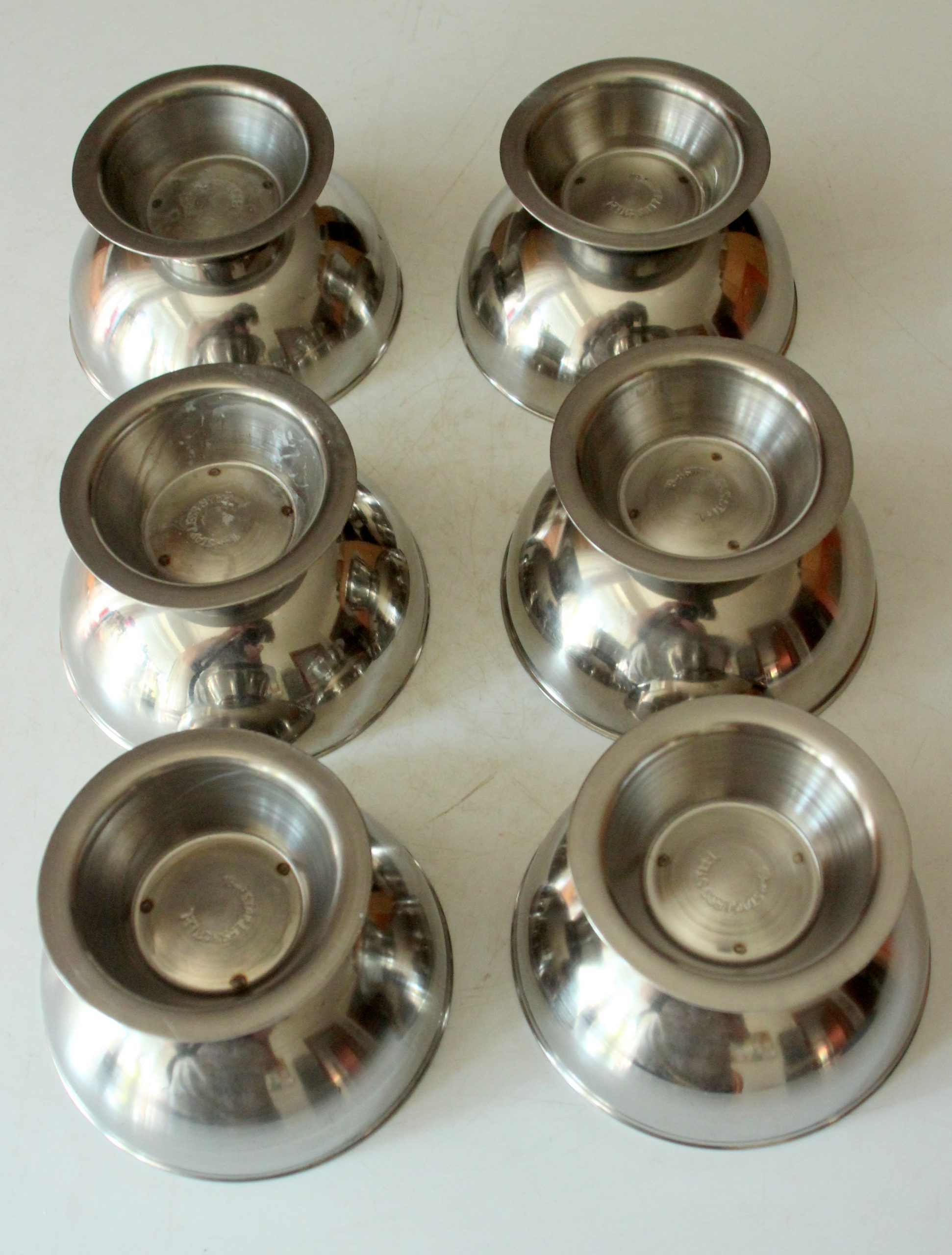 6 stainless steel ice cream sundae cups-vintage from the 80s