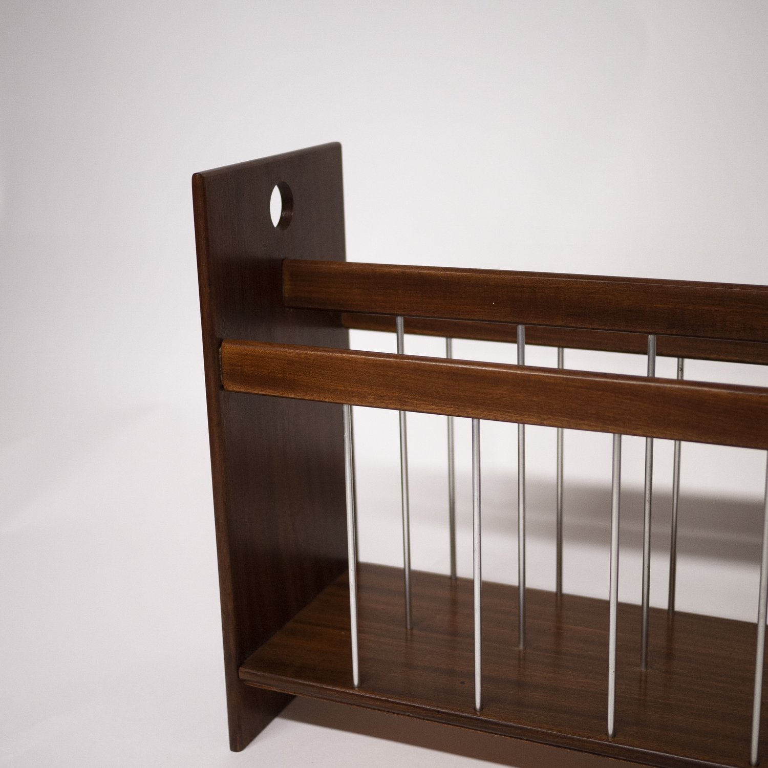 Vintage Danish Teak & Metal Magazine Rack, 1970s