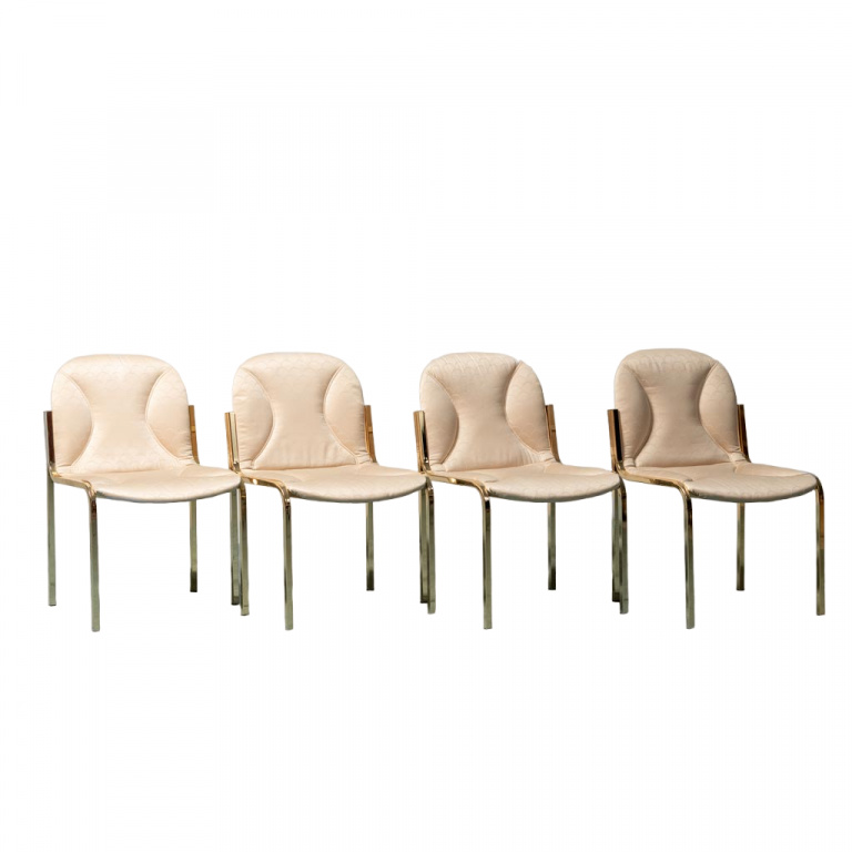 Set Of 4 Gianluigi Gorgoni Golden Metal Chairs 70s Vintage