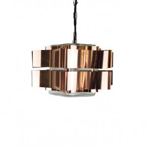 Six Pointed Copper & Glass pendant Light, 1970s