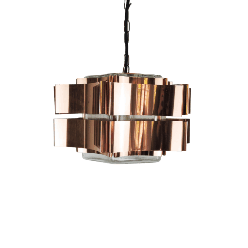 Six Pointed Copper & Glass pendant Light, 1970s