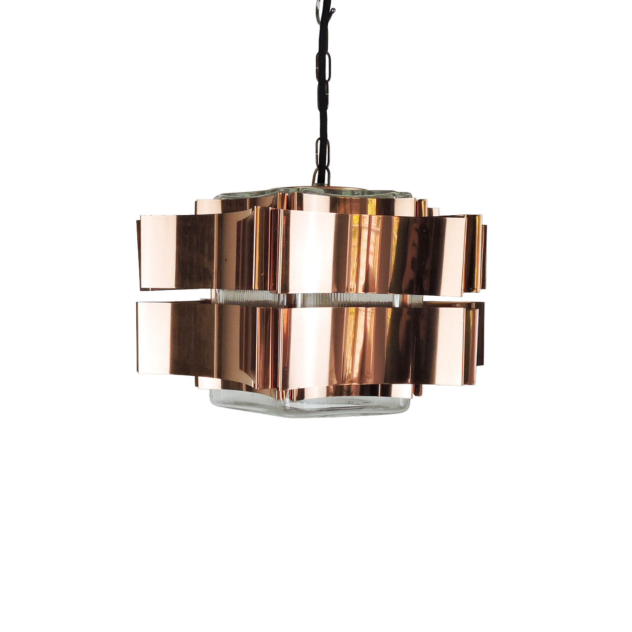 Six Pointed Copper & Glass pendant Light, 1970s